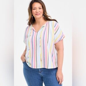 Style & Co Plus Size Printed Tie-Neck Short-Sleeve Shirt, Size 2X